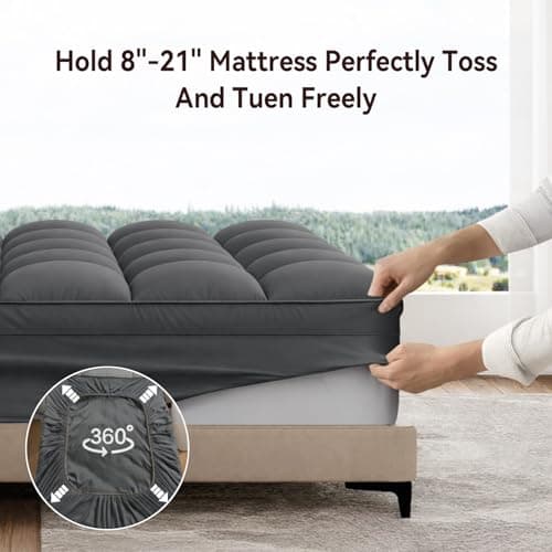 ABENE Mattress Topper Twin for Back Pain Relief, Extra Thick Mattress Pad Pillowtop, Soft Mattress Protector Cover with 8"-21" Deep Pocket, Overfilled Down Alternative Filling (Gray, Twin) - Thumbnail 6