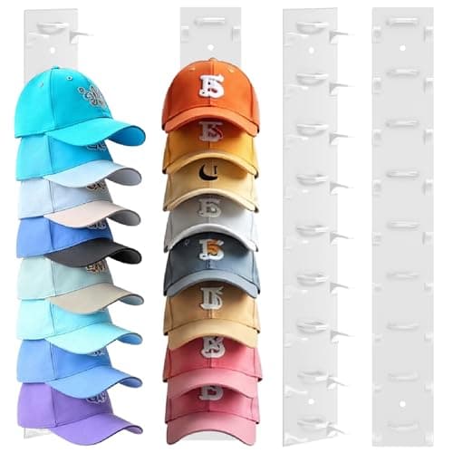 Hat Organizer for Baseball Caps, 2 Pack Hat Rack for Wall Hold up to 18 Hats Strong Adhesive Hat Hooks Stand Multilayer Hat Hanger Organizer Storage Holder Display for Door Closet Bedroom（White) - Image 1