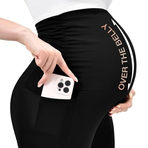 Ipletix Maternity Wide-Leg Lounge Pants with Pockets Over The Belly Soft Stretchy Pregnancy Wear Black M - Thumbnail 4