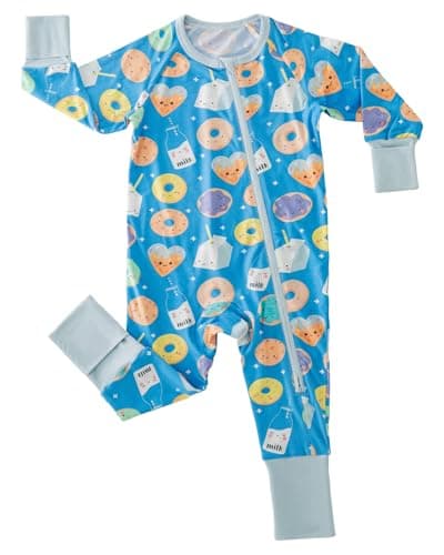 aqpa Pajamas for Baby Boys & Girls, 92% Viscose From Bamboo and 8% Spandex, Preemie & Newborn Sleepers, 2-Way Zipper PJs(Blue Cookies 3-6M) - Image 1