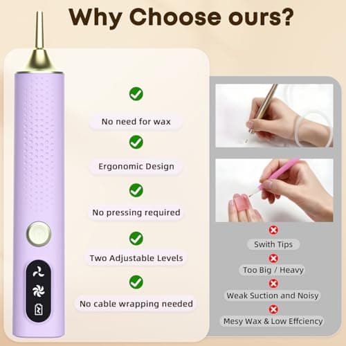 Electric Diamond Painting Pen, Vacuum Diamond Art Pens Cordless & Quiet, Adjustable Suction Mode, No Wax Needed, Diamond Painting Tool Supplies for Adults, Purple - Thumbnail 5
