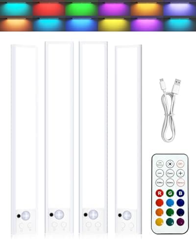 Diomart RGB LED Under Cabinet Lighting Wireless, 4 Pack
