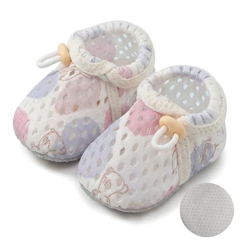 HOVELL Baby Booties Infant Soft Warm Sock Shoes Newborn Cotton Shoes Cute Baby Girls Boys Adjustable Boots Slipper(Pink Rabbit-Mesh,0-6Months)
