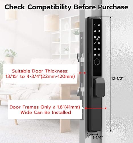 Anweller 2085 Mortise Sliding Glass Door Lock, Smart Fingerprint Code Keypad RFID Remote App Electronic Digital Biometric Safety Patio Door Double Hook Mortise Lock Set with Handle - Thumbnail 3