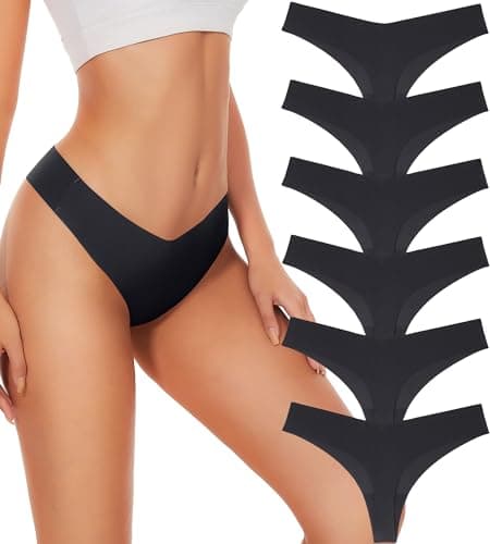 Hellopopgo Seamless Thongs For Women No Show Thong Seamless Underwear Womens 6-Pack Panties Breathable V-waisted Thongs,XL - Image 1
