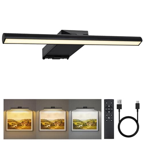 Neymlya 12" Picture Lights for Wall, 10000mAh Rechargeable Battery Operated Picture Light with Remote, 300lm Bright Dimmable 3 Color Temps LED Painting Light for Living Room Bedroom Hallway, Black - Image 1