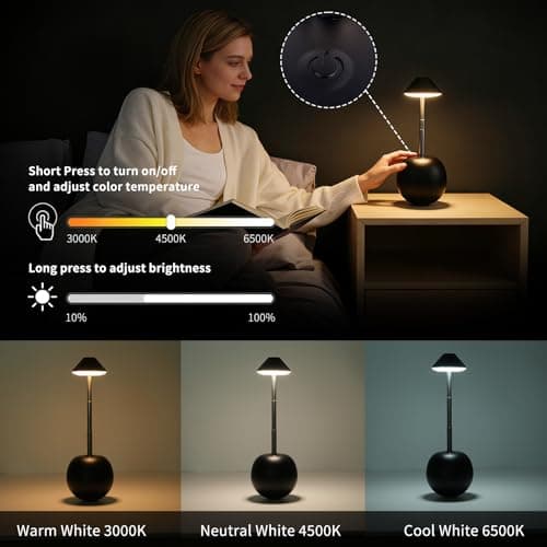 UMLAEN Rechargeable LED Table Light, Tumbler Cordless Table Lamp with 3 Colors & 7 RGB Stepless Dimmable Touch Control Lamps for Patio Restaurant Dining Home Bars (Black) - Thumbnail 3