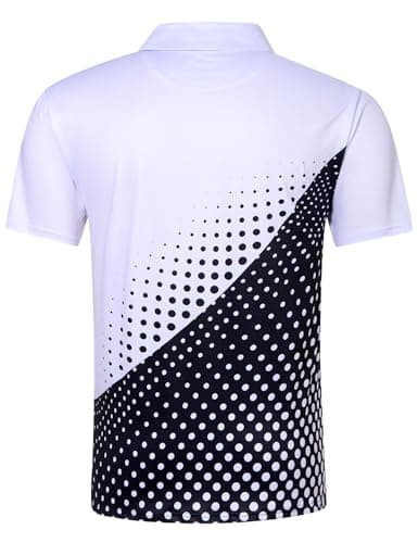uideazone Mens Polo Shirts Short Sleeve Athletic Dry Fit Golf Shirt White Black Performance Golf Polos Classic Polo Jersey M - Thumbnail 4