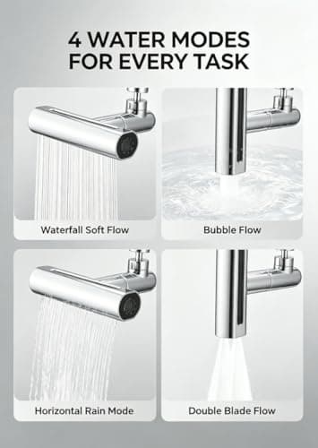 Faucet Extender, 5.5 Inch Long, 4 in 1 360° Waterfall Kitchen Faucet Head Replacement with 2 Adapters & Spanner, Metal Construction, Universal Adapter, Extender for Bathroom Sink. - Thumbnail 3