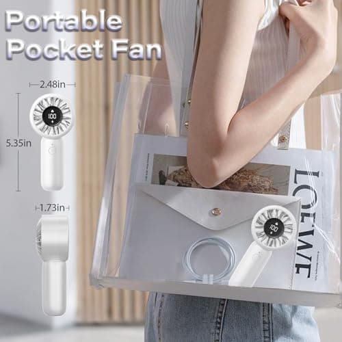 Handheld Fan - Portable Handheld Turbo Fan with Lanyard, 5 Speed Winds, LED Display, Rechargeable Battery Powered, Mini Pocket Personal Fans for Outdoor/Travel/Hot Flashes/Makeup, Gifts for Men/Women - Thumbnail 6
