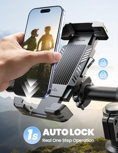 JOYROOM Bike Phone Holder [Hidden Tracker Storage] Phone Holder for Bike [1S Auto Lock] Motorcycle Phone Mount for Bike Bicycle Ebike Accessories Handlebar Phone Mount for All 5.8‘’-7.2" Cell Phones - Thumbnail 2