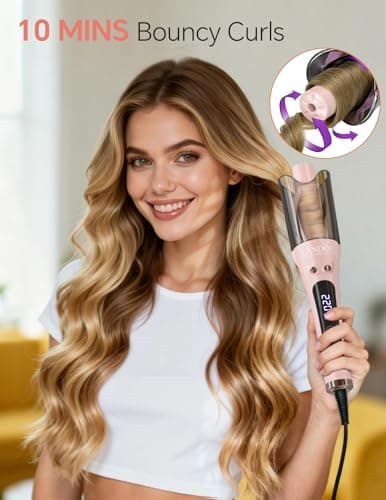 LANDOT Automatic Curling Iron 1-inch,Easy-to-Use Self Curling Wand with Auto Rotation, Anti-Tangle Technology for Beginners, Ideal Gift for Girls & Teens - Charming Pink - Thumbnail 2