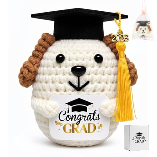 NIUBEHOHO Crochet Dog with Graduation Cap - Puppy Crochet Graduation Gifts with Congrats Grad Card Graduation Box Mesh Bag Handmade Animal for 2026 Graduate Grad Gifts for Graduate Women Men