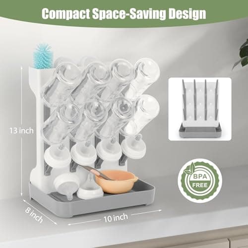 Flysich Baby Bottle Drying Rack, 2PCS Space Saving Baby Bottle Organizer for Countertop, Vertical Bottle Dryer Holder with Brushes Holder, Large Bottle Storage Holder 12 Bottles & Baby Accessories - Thumbnail 3