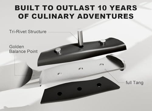 Livtek Knife Set with Block - Kitchen Knife Set German High-Carbon Stainless Steel with Built-in Sharpener - Full Tang, Triple-Rivet Ergonomic Handle - Holiday Gift Idea - 15-Piece, Falcon Series. - Thumbnail 4