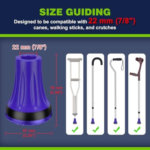 supregear Crutch Tips, 7/8 inch Heavy Duty Rubber Replacement for Crutches, Anti-Slip Thickened Feet Cap Walking Cane Tips, Safety Durable Accessories for Seniors Elderly (Set of 2), Purple - Thumbnail 2