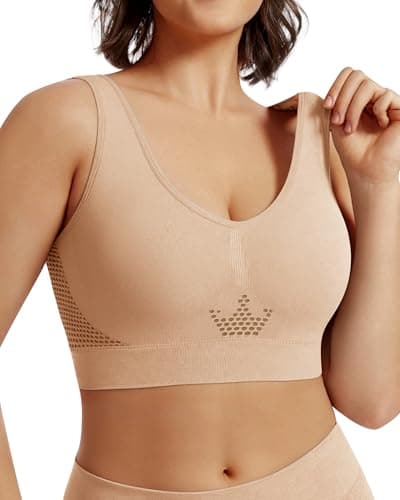 MIOTAN Women's Sports Bras Wireless No Underwire Underoutfit Padded Workout Comfortable Sleep Full Coverage, Nude, XXL - Image 1
