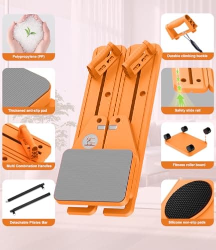 PENGYOUNG Pilates Board, 12 in 1 Mini Plilates Reformer Set, Multifuncional Portable Pilates Reformers Board for Home Workout, Free Combination 100+ Exercise Mode (Orange) - Thumbnail 6