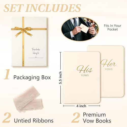 Wedding Vow Books His and Hers, Soft Touch Cover with Ribbon & Gift Box, 28 Lined Pages, Premium Elegant Keepsake for Bride & Groom Ceremony, Wedding Gift & Registry Must-Haves (Ivory & Ivory) - Thumbnail 3
