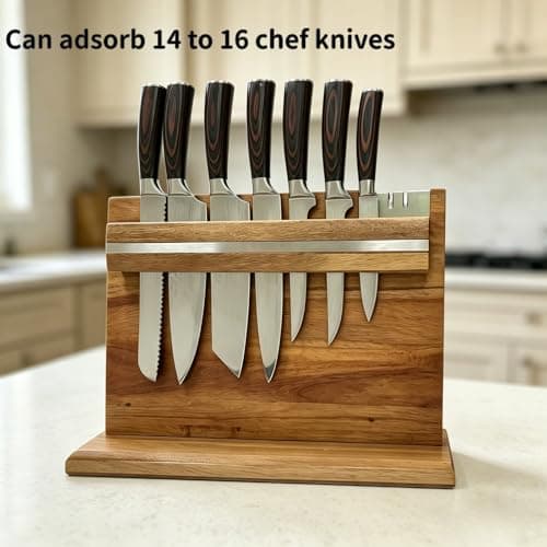 Magnetic knife holder with sharpener，Wooden strong magnet knife board，Magnetic knife holder with a large storage capacity,Storage Rack Organizer Tools No Drilling - Thumbnail 3