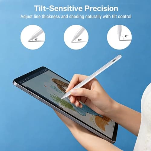 Stylus Pen for iPad 2018-2026, 2X Fast Charge Active Pencil with Tilt Sensitivity & Palm Rejection, iPad 11/10/9/8/7/6/A16, Air M4/M3/M2, Pro M5/M4, Mini 7/6/5 (White) - Thumbnail 5