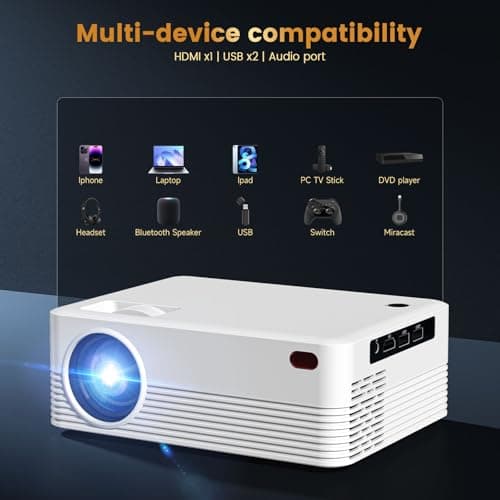 Projector with WiFi and Bluetooth, Native Full HD 1080P Bluetooth Mini Projector,8K Support,Video Projector for Home Theater, Compatible with Smartphone, HDMI, USB, AV, Fire Stick, PS5 - Thumbnail 3