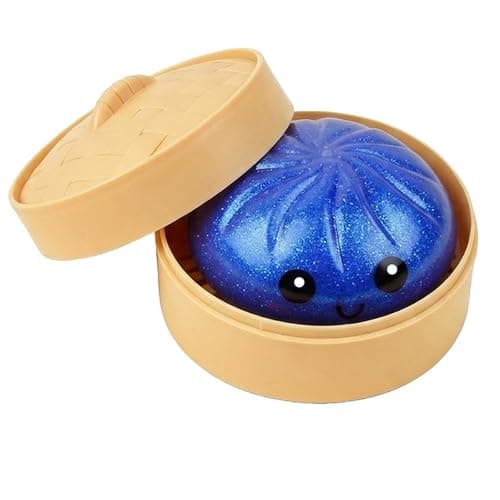 Dumpling Squishy Toy, Dumpling Squishy Mystery Box, Easter Basket Stuffers, Squeeze Dough Ball Stress Relief Hand Toys with Food Steamer Stretchy Desk Toys