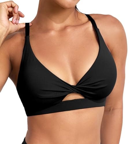 ULTREAGLE Padded Sports Bras for Women - Strappy Sports Bra Workout Tops for Women Twist Front Gym Tops Black - Image 1