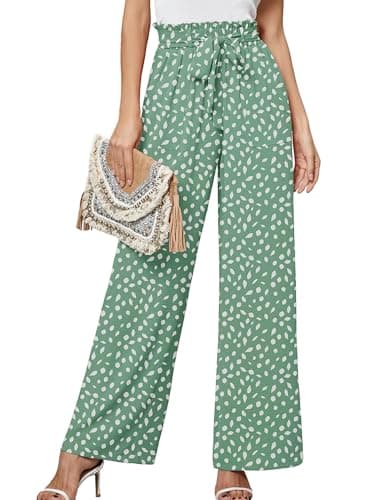 Heymoments Women's Wide Leg Pants with Pockets Leaves Green X-Large Lightweight High Waisted Tie Knot Paperbag Dressy Palazzo Loose Paper Bag Comfy Business Casual Work Flowy Trousers - Image 1