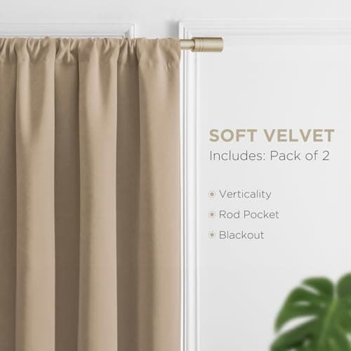 Joydeco Toffee Brown Velvet Curtains 96 Inches 2 Panels, Luxury Thermal Insulated Soft Brown Curtains for Bedroom & Living Room, Room Darkening Velvet Drapes, Rod Pocket (52W x 96L) - Thumbnail 3