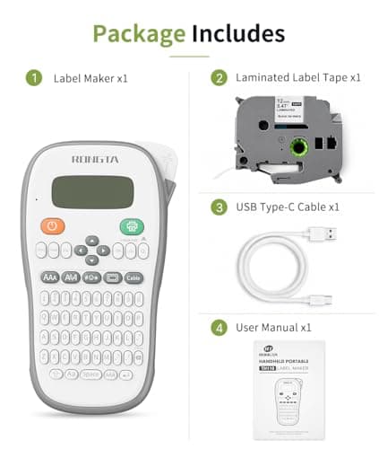 Rongta TH110 Bluetooth Handheld Label Maker Machine with 1 Tape, QWERTY Keyboard Portable Label Printer, for Home, Office, Organization - Thumbnail 6