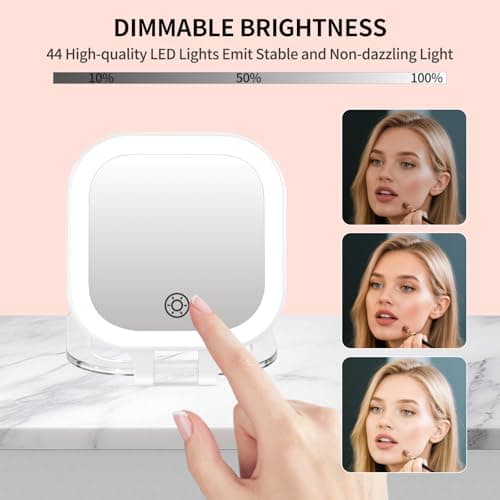 FUNTOUCH Rechargeable Travel Makeup Mirror, 30X/1X Rechargeable Double Sides Magnifying Mirror with 3 Light Settings & Adjustable Brightness,Compact Mirror with PU Bag Valentine's Day Gift, White - Thumbnail 6