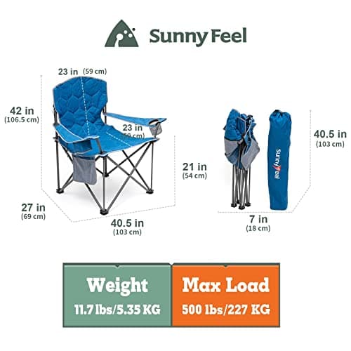 SUNNYFEEL XXL Oversized Camping Chair Heavy Duty 500 LBS for Big Tall People Above 6'4 Padded Portable Folding Sports Lawn Chairs with Armrest Cup Holder & Pocket for Outdoor/Travel/Picnic/Camp - Thumbnail 3