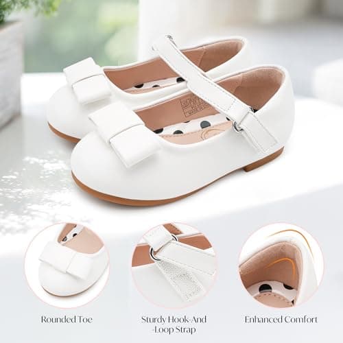 Stelle Girls Dress Shoes Toddler Mary Jane Shoes Flats with Bow for Toddler/Little/Big Kids(GMJ009-2-White,6MB) - Thumbnail 4