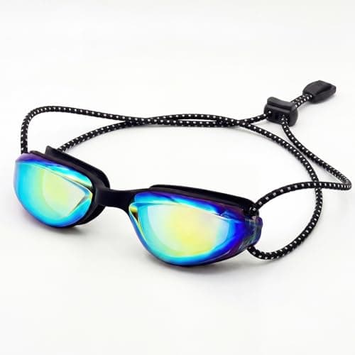 Aegend Swim Goggles for Kids Youth Teen 3-14 Anti-Fog Anti-UV Comfort Fit for Swimming(Bungee Strap) (Black/Gold-1 Pack)