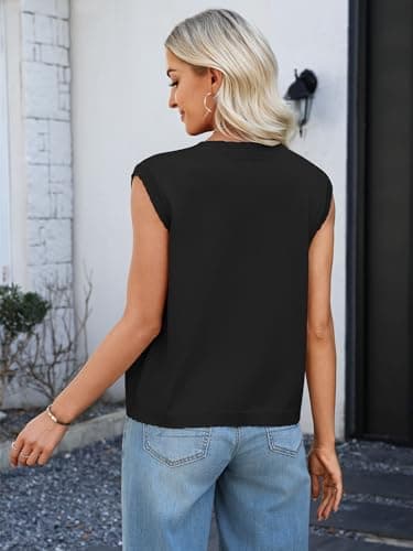 Bellcoco Womens Sleeveless V Neck Sweater Vest Crochet Knit Summer Tops Button Down Spring Cardigan Casual Outfits 2026 Black S - Thumbnail 6