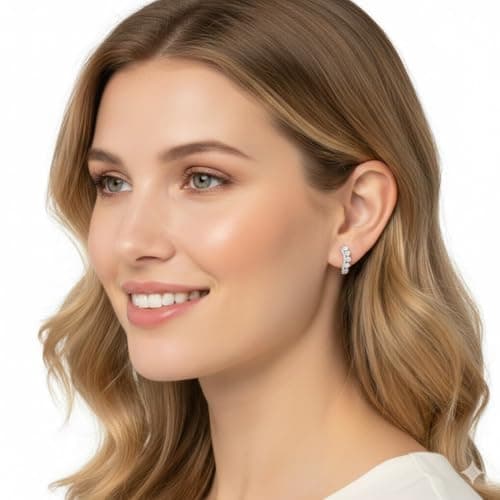 GIRIOIZ High-Carbon Diamond Hoop Earrings for Women Sterling Silver Cuff Earrings Drop Huggie Stud Halo Earrings with 18K (Silver8) - Thumbnail 5