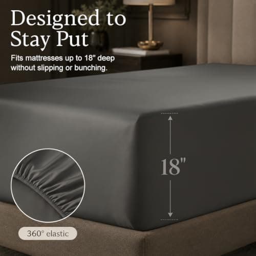 HYPREST Egyptian Cotton California King Sheets - 18 Inch Deep Pocket Cal King Size, Luxury Soft & Crisp Bed Sheets Set, Oeko-TEX Certified, Durable Cooling Hotel Bedding, Grey - Thumbnail 4