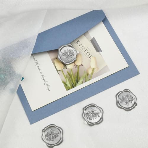 Pilloze 50 Pcs Silvery Wax Seal Stickers - Rose Style, Self Adhesive Wax Seal for Wedding Invitation, Easy Use Good Adhesion, Silvery Rose Envelope Stickers Perfect for Invitation or Seating Chart - Thumbnail 5
