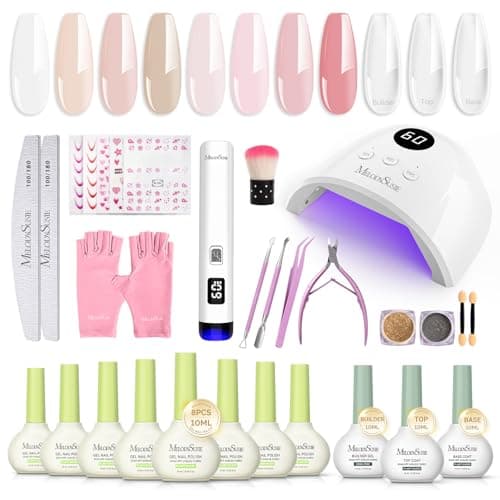 MelodySusie Gel Nail Polish Kit with P-Plus30F UV Nail Lamp - Handheld Cordless P-Art01R UV Light Classic Popular Colors Plant Based Gel Polish with Top Coat Base Coat Builder Manicure Tools - Image 1