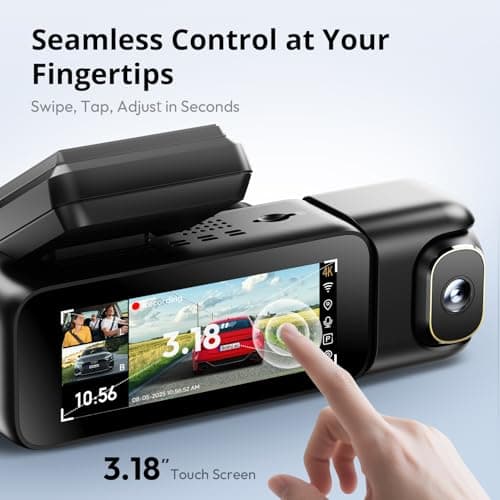 BOTSLAB G980H 4K 3-Channel Dash Cam Front Rear Inside, 360° Full Coverage, 3.18" Touch Screen, Free 128GB Card, 24/7 Parking Mode with Sentry & Time-Lapse, Voice Control, 5GHz WiFi, GPS, Night Vision - Thumbnail 4