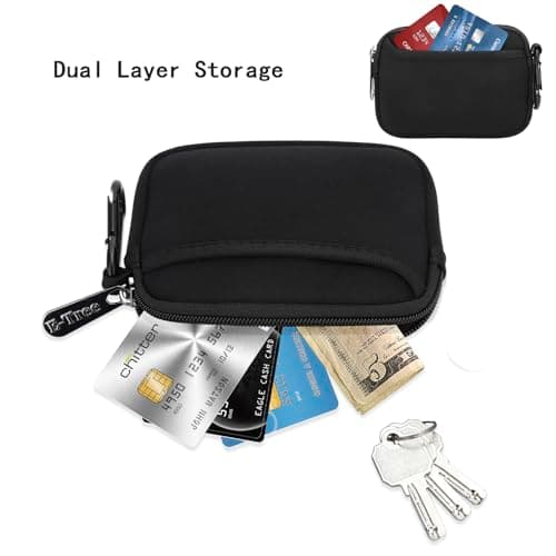 E-Tree Mini Neoprene Pouch Case for Phone Charger Airpods Cables Earphones MagSafe Power Adapter Keys Keychain Small Accessories Storage Organizer Tech Bag, Coin Purse Wallet, Zipper Pocket (Black) - Thumbnail 6
