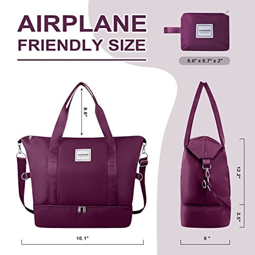 WOOMADA Weekender Bag for Women, Travel Duffel Bags with Shoe Compartment & Wet Pocket, Personal Item Bag for Airlines, Overnight Bag with Toiletry Bag, Sport Gym Tote Bag(purple2) - Thumbnail 2