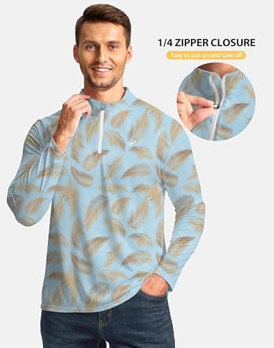 Pudolla Sun Protection Shirts Men Workout Shirts for Men Runnig Shirts Men Summer Fishing Shirts Men(Green Palm L) - Thumbnail 4