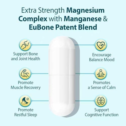 PureBotan Magnesium Oxide and Glycinate Extra Strength 420mg, High Absorption Magnesium Supplement with EuBone and Manganese, Support Muscle, Joint & Bone Health, Improve Mood & Cognitive, 60 Capsules - Thumbnail 3
