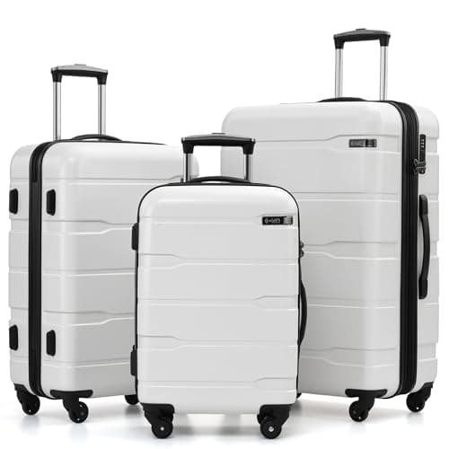 Coolife Luggage Set 3 Piece Hardside PC+ABS Suitcase with TSA Lock, Expandable Large Checked Luggage, Lightweight Rolling Carry On with Spinner Wheels(20/24/28 Inch, White)