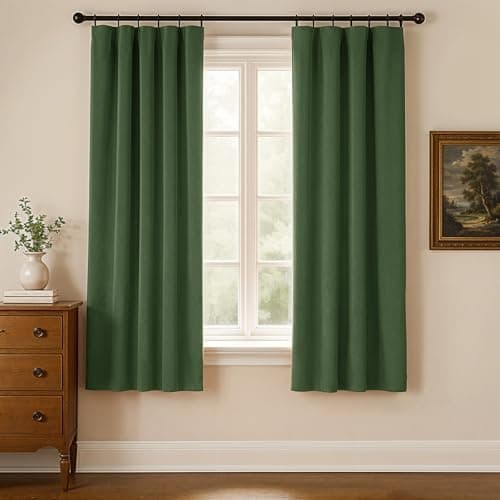 Uqocnh Green Velvet Curtains 63 Inches Long, Thermal Insulated Olive Green Blackout Curtains for Living Room Bedroom Curtain Set Rod Pocket Back Tab Room Darkening Drapes, 2 Panel Olive Green - Image 1