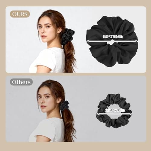 Lolalet Big Satin Scrunchies for Women, 5.9 Inch Large Oversized Scrunchie, Soft Jumbo/Giant Scrunchies Hair Ties for Thick & Curly Hair -4 Pack, Blue/Caramel/Pink/Champagne - Thumbnail 5