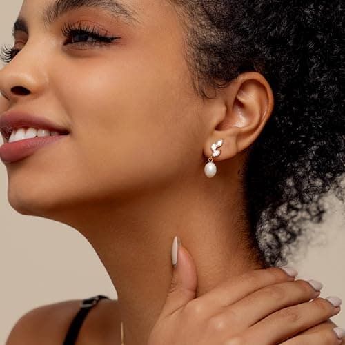 Wedding Earrings for Brides:Gold Pearl Dangle Drop Earrings Gold Jewelry - Thumbnail 3