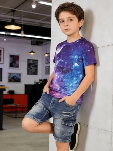 Funnycokid Boys Shirts Size 10-12 Purple Galaxy Girls Space T-Shirts Clothes Tops Tees Graphic Short Sleeve Birthday Cool 9-12 Years Youth - Thumbnail 6